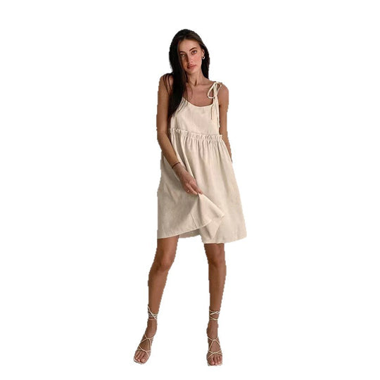 Damen lässiges Leinen A-Linien Kleid EB