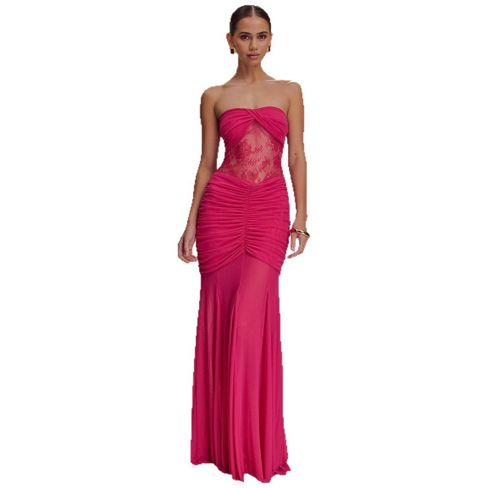 Damen Glamouröses Abendkleid mit Spitzenakzenten und figurbetonter Raffung EB