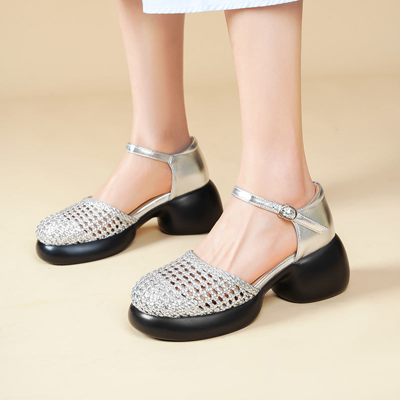 Damen Plateau-Sandaletten mit geflochtenem Design und komfortablem Ankle Strap EB