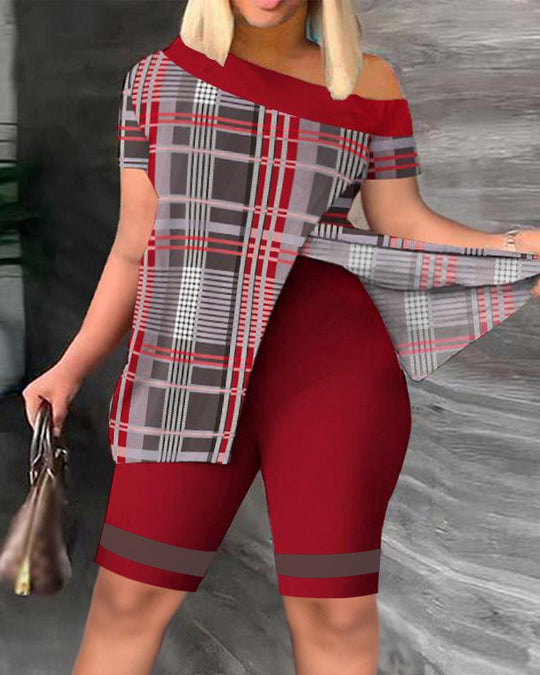 Damen lässiges Set mit asymmetrischem Oberteil und Radlerhose EB