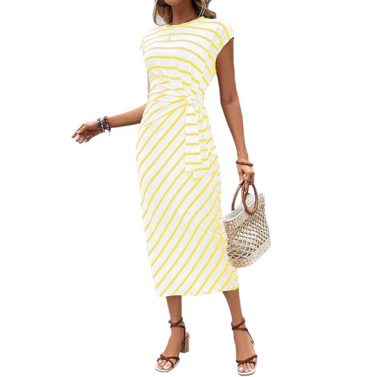 Damen Wickelkleid im modernen Streifenlook mit Taillenknoten EB