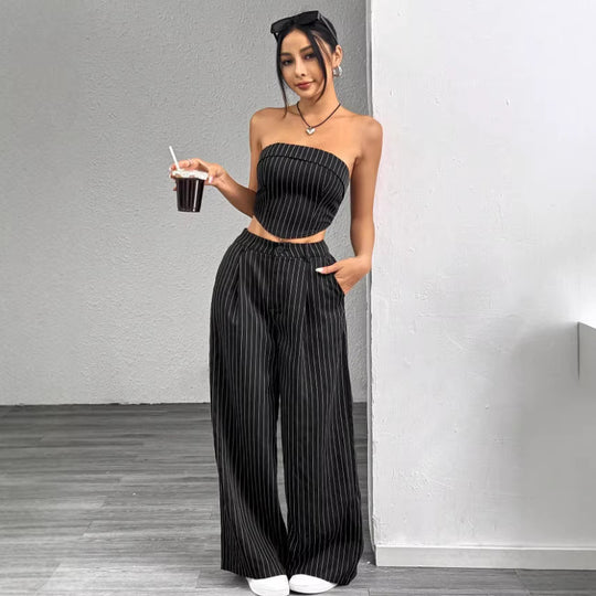 Damen elegantes und luftiges Set mit Streifenmuster EB