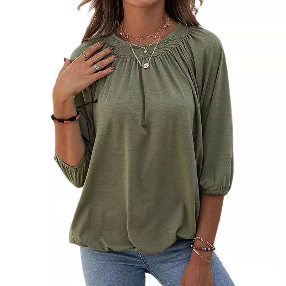 Damen leichtes Blusenshirt mit romantischem Puffärmel und lässigem Schnitt EB