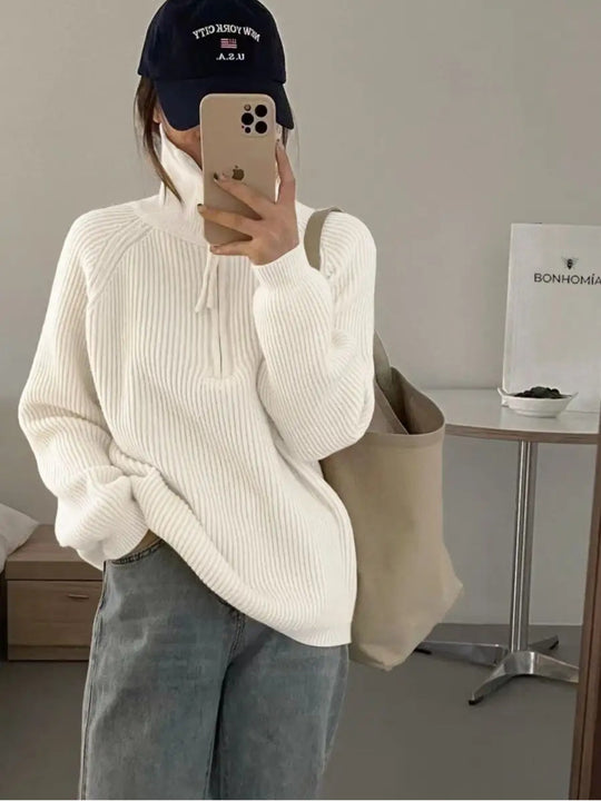 Damen Kuscheliger Strickpullover im Stehkragenstil EB