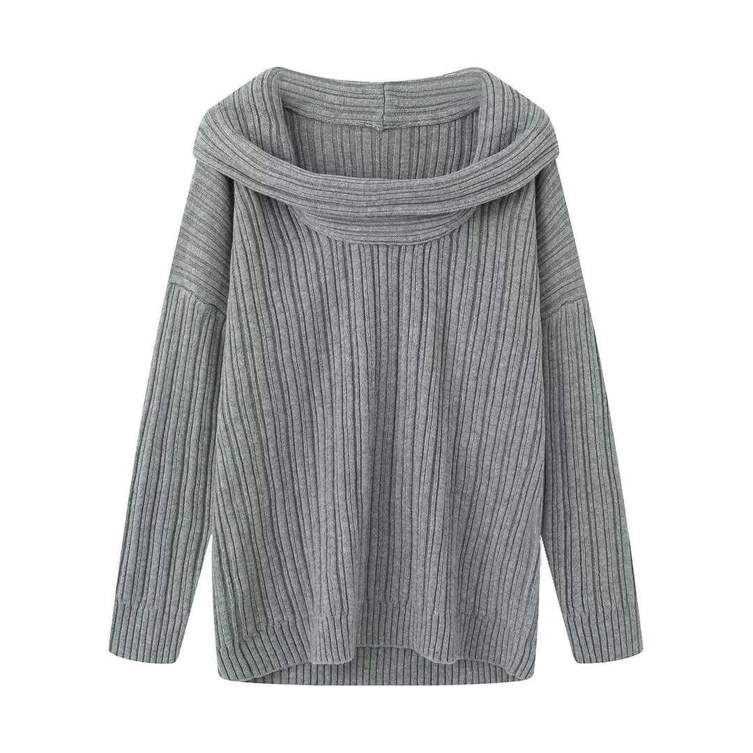 Damen lässiger Strickpullover mit weitem Rollkragen und Rippenstruktur EB
