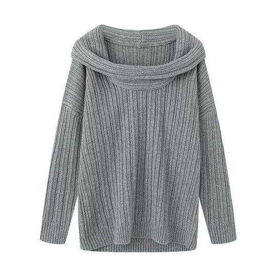 Damen lässiger Strickpullover mit weitem Rollkragen und Rippenstruktur EB