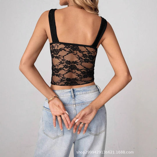 Damen Transparente Spitzen-Croptop mit elegantem Design EB