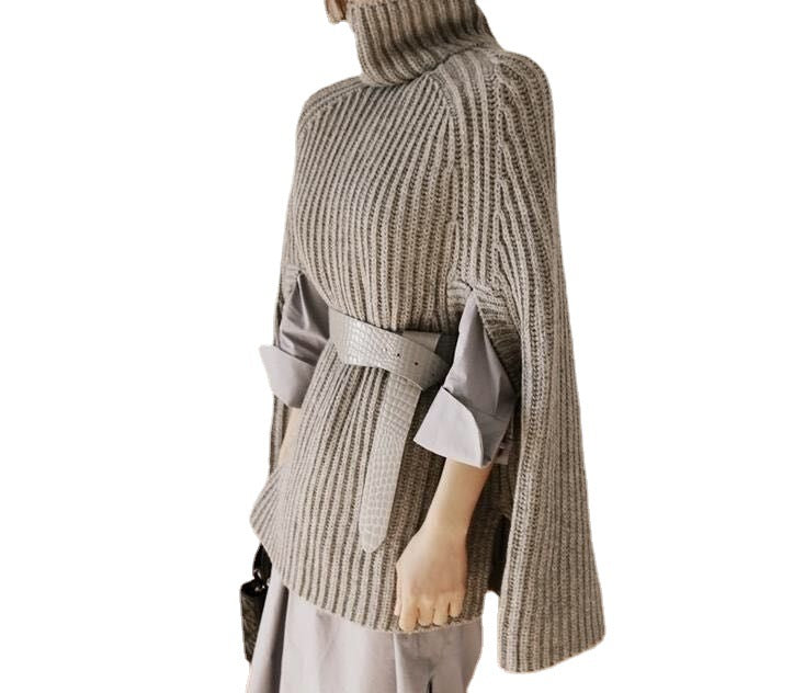 Damen Strickponcho mit weichem Stehkragen und lässigem Schnitt EB