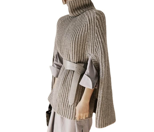 Damen Strickponcho mit weichem Stehkragen und lässigem Schnitt EB