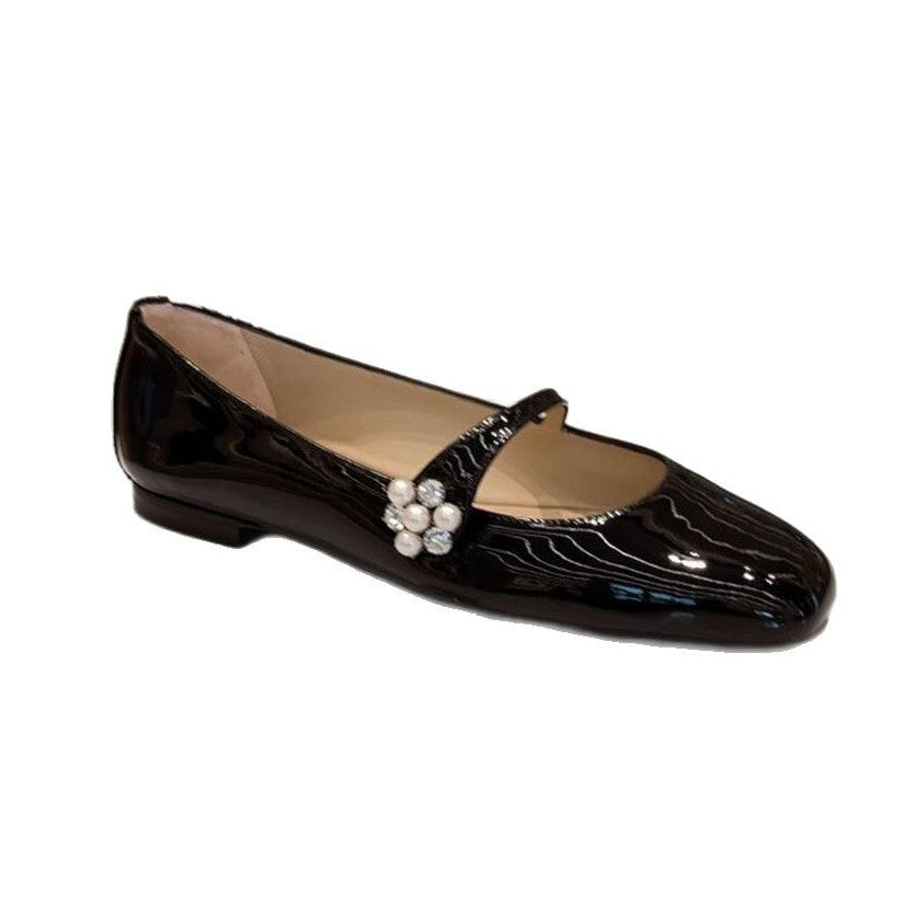 Damen Ballerina-Schuhe mit elegantem Riemendesign und dekorativem Strass-Detail EB