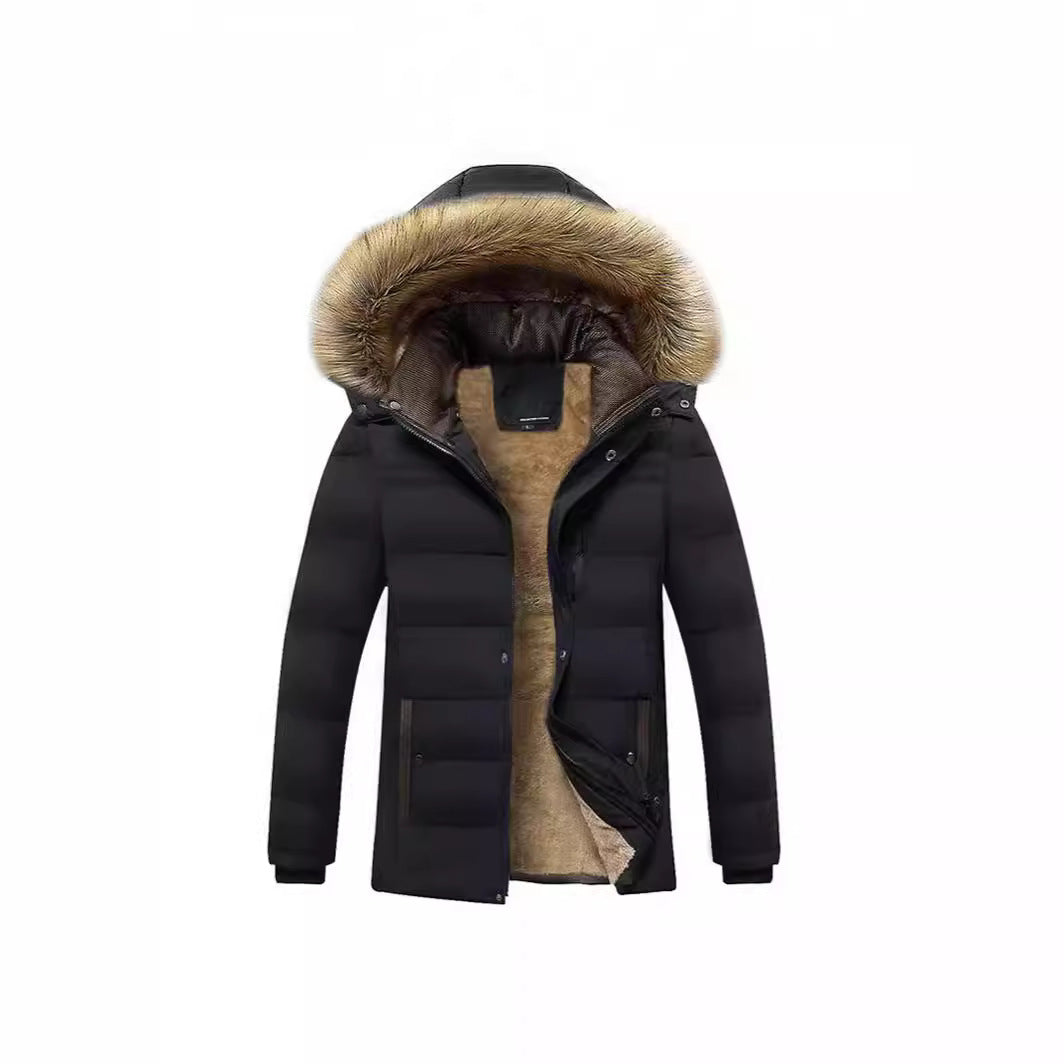 Herren Winterparka mit wärmendem Teddyfutter, abnehmbarer Kapuze und hoher Stehkragen EB