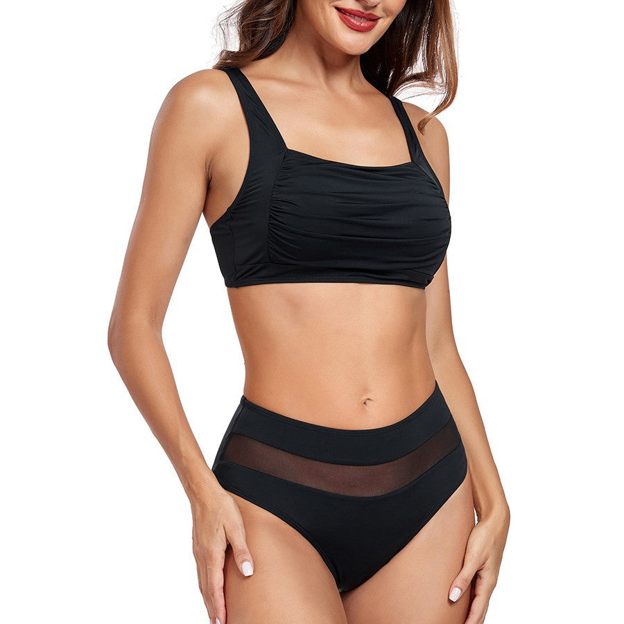 Damen Hoch tailliertes Bikini-Set mit modischem Mesh-Detail EB