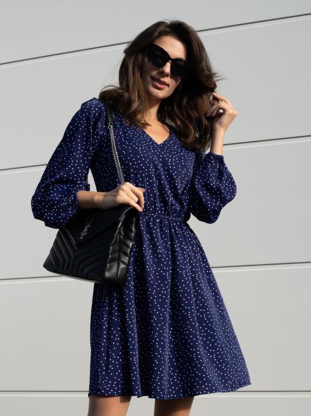 Damen Freizeitkleid mit V-Ausschnitt und Puffärmeln EB