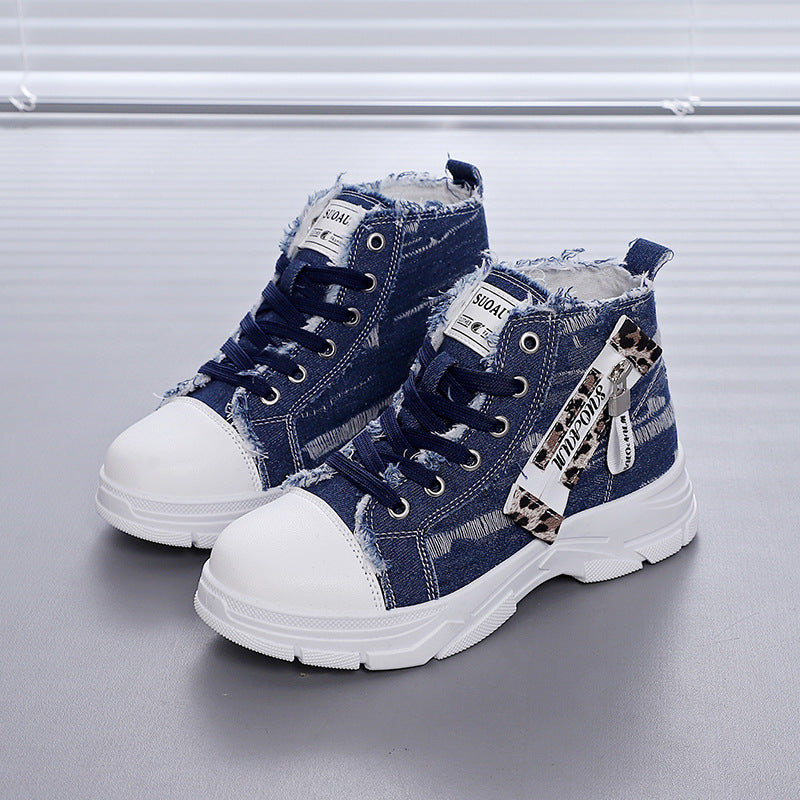 Damen High-Top Sneakers mit vintage Denim-Detail und verstärkter Sohle EB