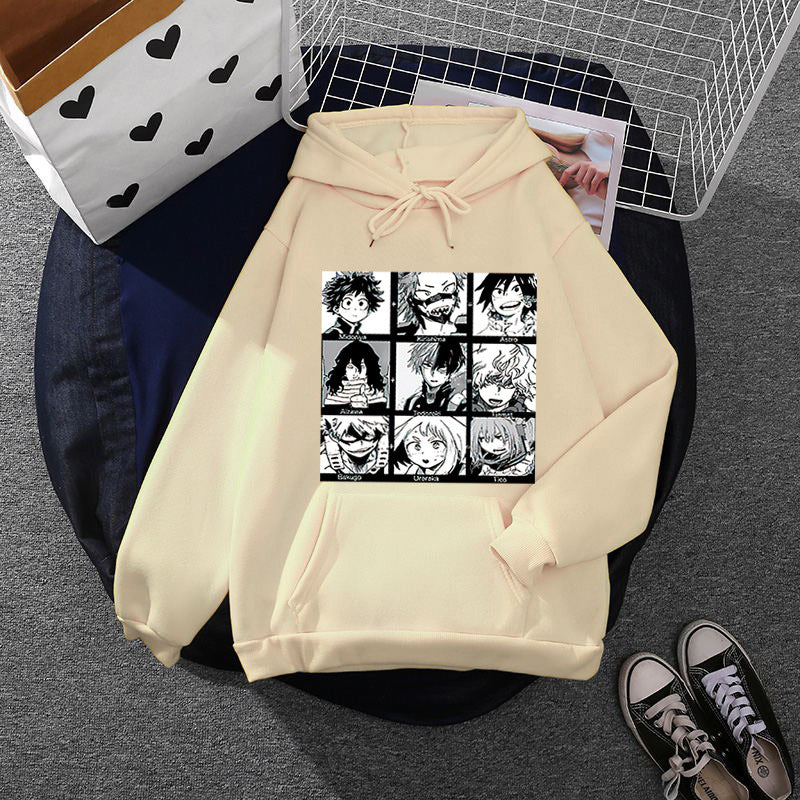 Unisex nan Kapuzenpullover mit quadratischer Manga-Charakter-Collage, leicht oversizeder Schnitt und Kängurutasche EB