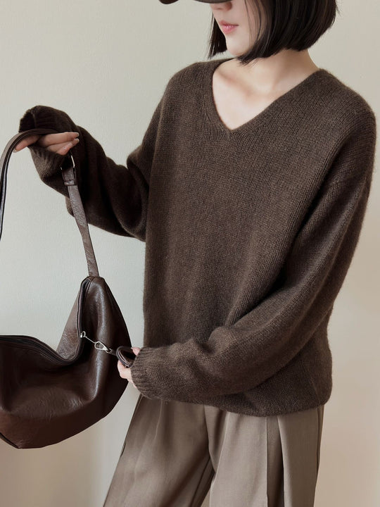Femme Luxuriöser V-Ausschnitt Pullover EB
