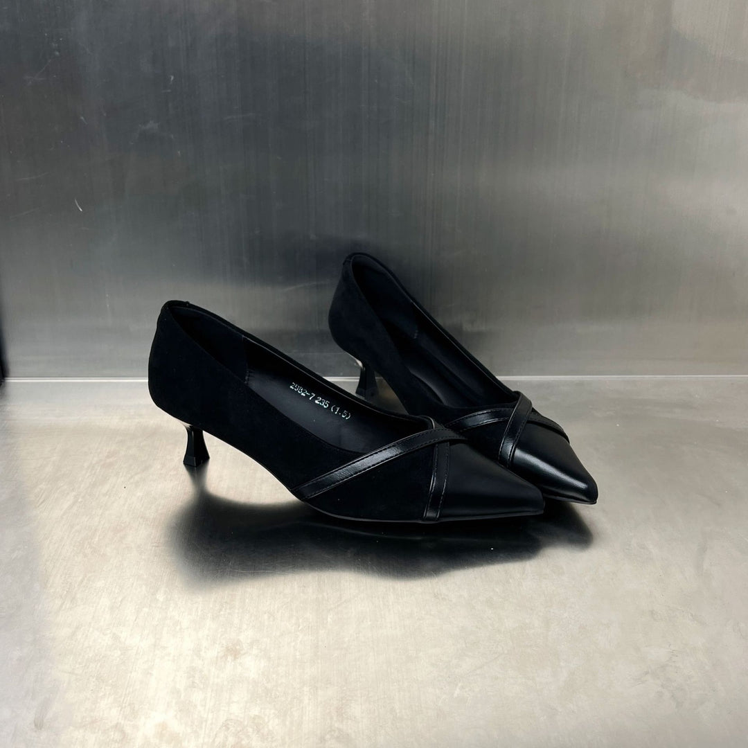 Damen elegante Pumps mit feiner Lederkombination und komfortablem Absatz EB