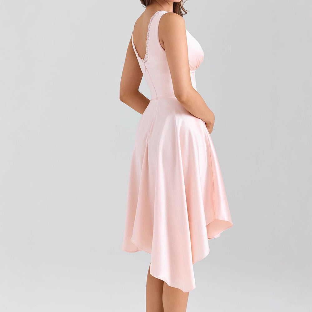 Damen Elegantes Hochzeitskleid mit Rüschen und asymmetrischem Saum EB