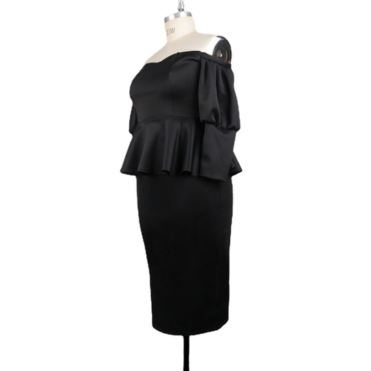 Damen Figurbetontes Peplum Kleid mit Off-Shoulder Ausschnitt EB