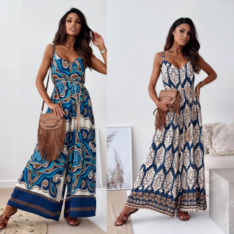 Damen Jumpsuit mit floralem Design und weit geschnittene Beinen EB