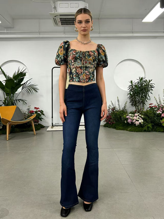 Damen modische Flared Jeanshose mit hohem Bund und komfortablem Schnitt EB