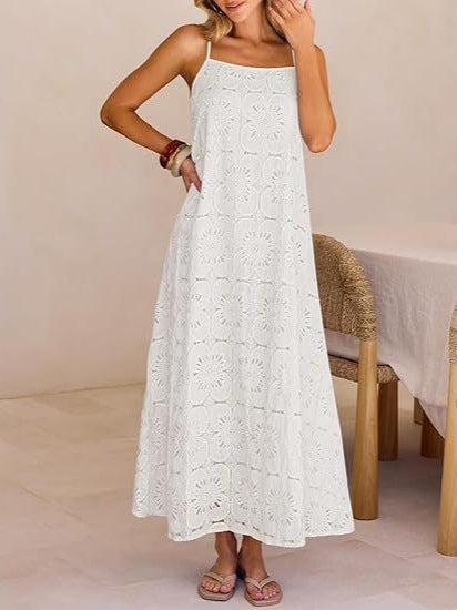 Damen Maxikleid mit filigranem Lochmuster EB