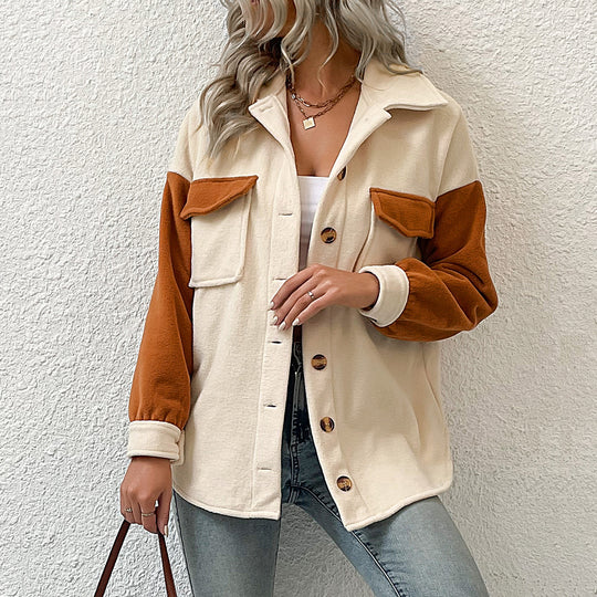 Damen modische Übergangsjacke mit Taschen und kontrastierenden Ärmeln EB