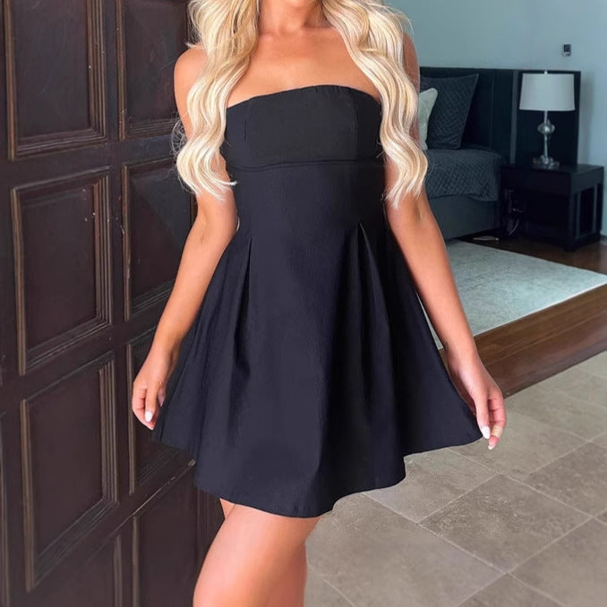 Damen Off-Shoulder Minikleid mit voluminösem Rock und eleganten Raffungen EB