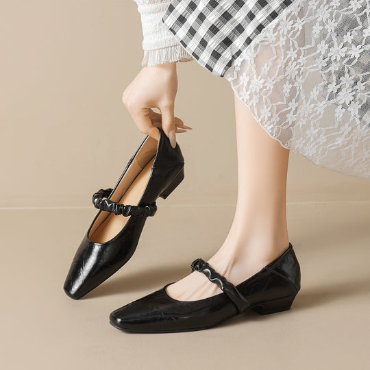 Damen elegante Ballerinas mit modischem Riemen und bequemem Absatz EB