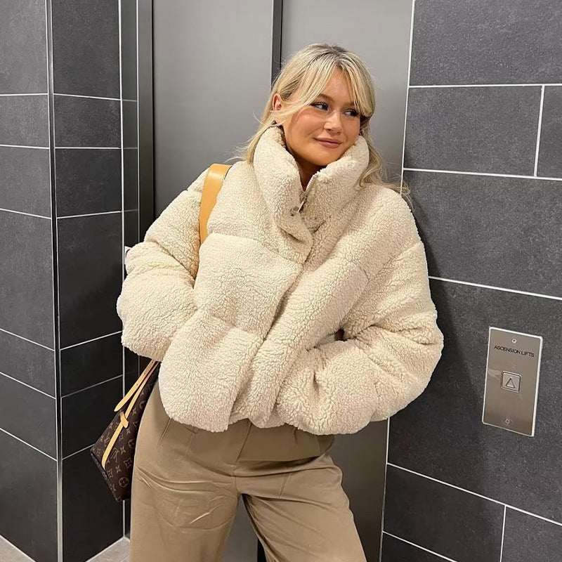 Damen Kuschelige Kurzjacke aus Fleece mit hohem Kragen EB