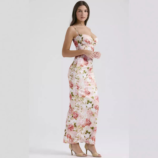 Damen Maxikleid mit floralem Spitzen-Design und schmalen Trägern EB