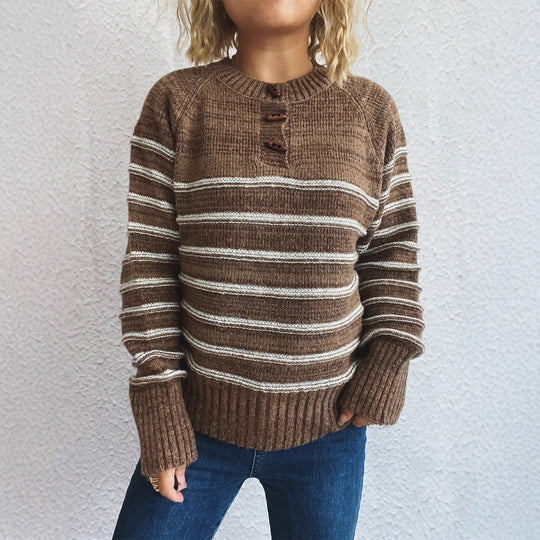 Damen Strickpullover mit weitem Schnitt und modischem Streifenmuster EB