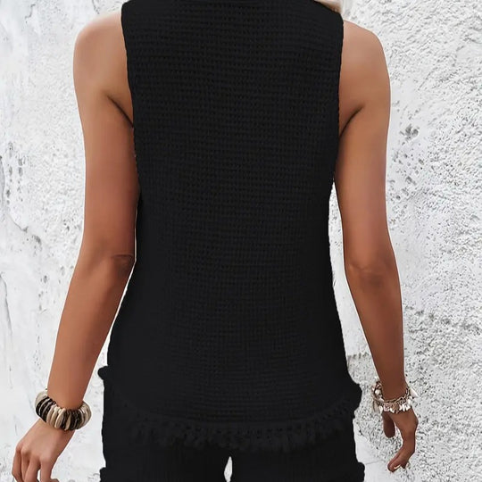 Damen Strickoberteil und Shorts Set mit fransigen Abschlüssen EB