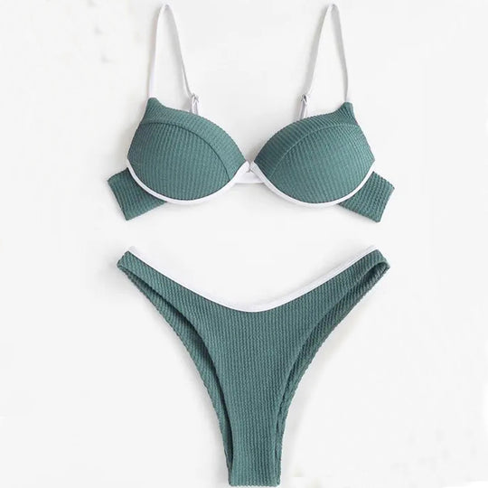 Damen Push-Up-Bikini mit breiten Trägern und elegantem Kontrast EB