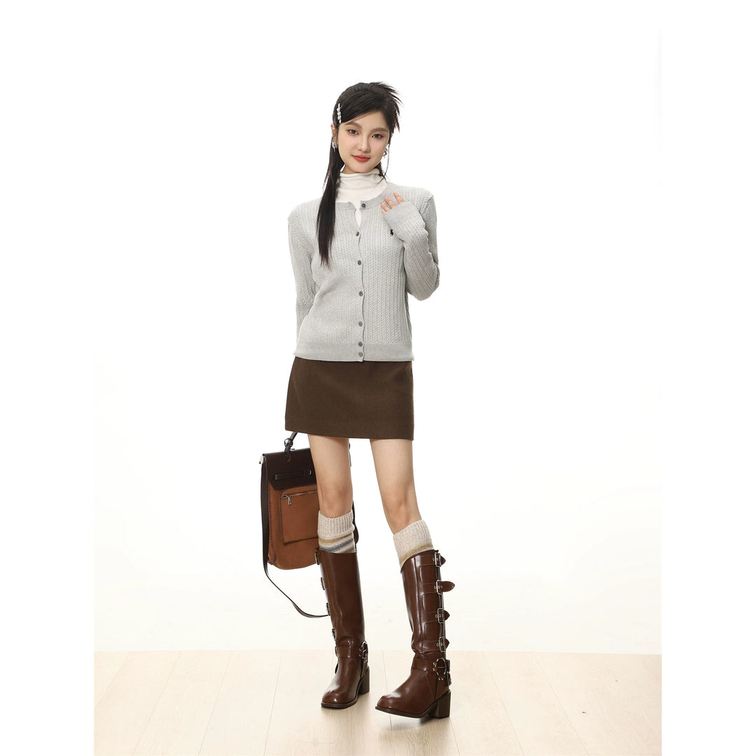Damen nan A-Linien-Minikrock mit hohem Bund und seitlicher Knopfleiste aus Wollmix EB