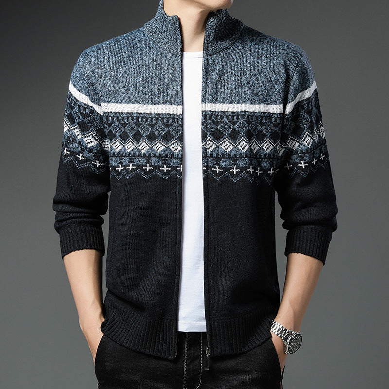 Herren Strickjacke mit hohem Kragen und attraktiven Mustern EB