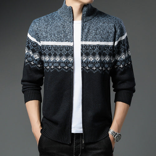 Herren Strickjacke mit hohem Kragen und attraktiven Mustern EB