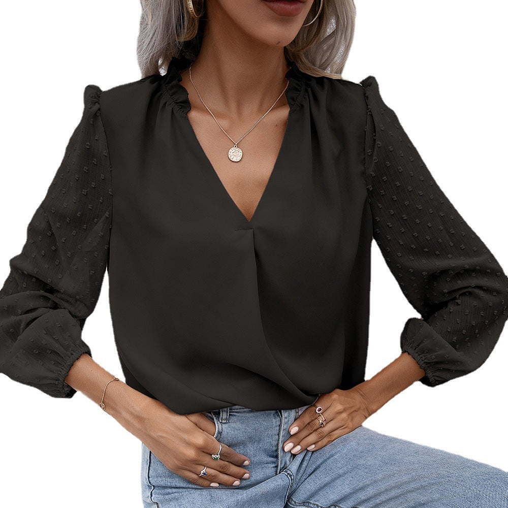 Damen elegante Bluse mit strukturierten Ärmel-Details EB