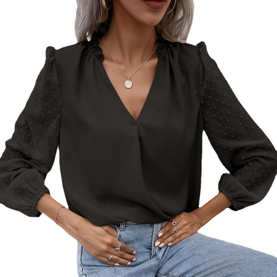 Damen elegante Bluse mit strukturierten Ärmel-Details EB