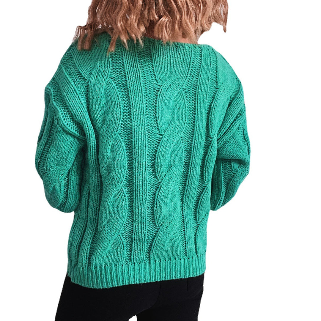 Damen Grobstrickpullover mit auffälligem Zopfmuster und weitem Schnitt EB