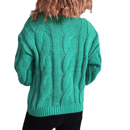 Damen Grobstrickpullover mit auffälligem Zopfmuster und weitem Schnitt EB