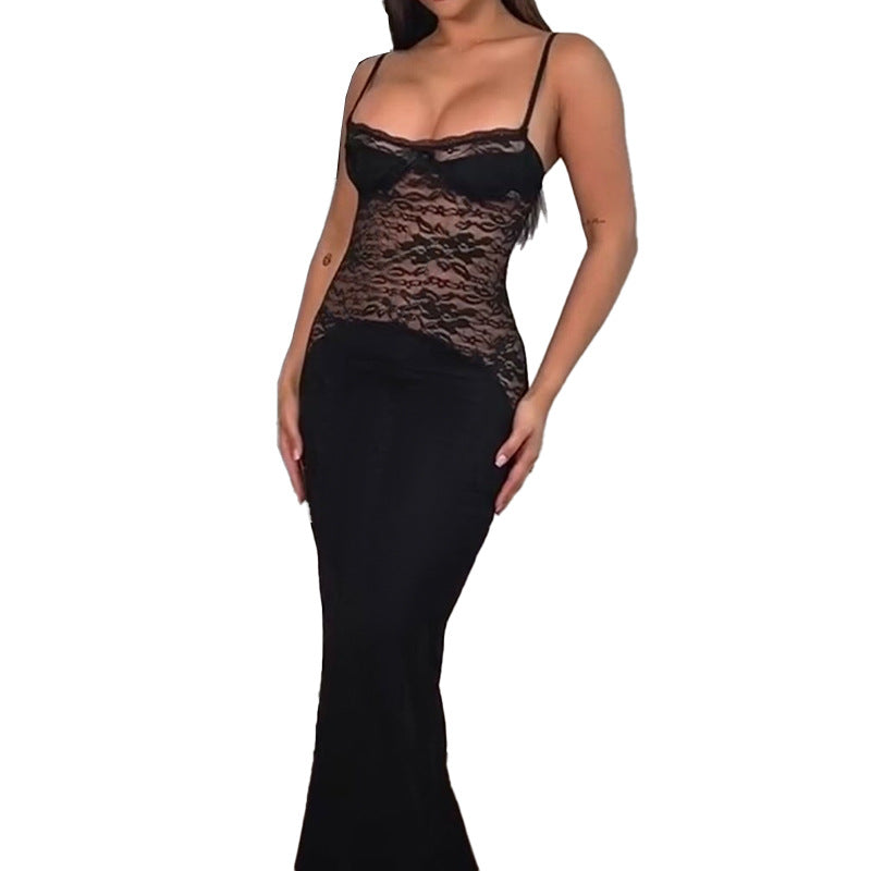 Damen elegantes Spitzenkleid mit figurbetontem Unterteil und verführerischem Oberteil EB