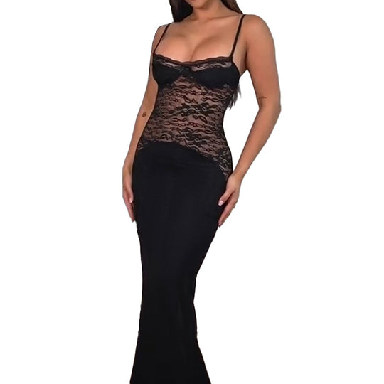 Damen elegantes Spitzenkleid mit figurbetontem Unterteil und verführerischem Oberteil EB
