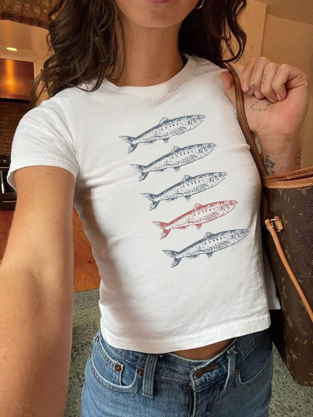 Damen Crop-T-Shirt mit künstlerischem Statementdruck EB