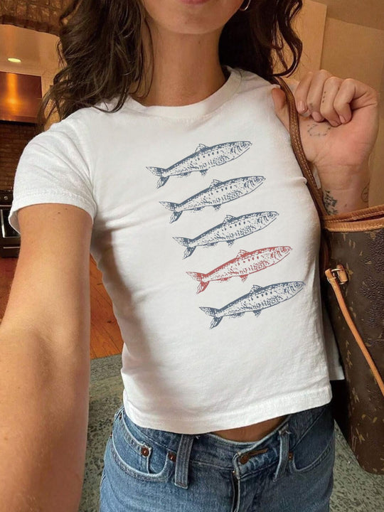 Damen Crop-T-Shirt mit künstlerischem Statementdruck EB
