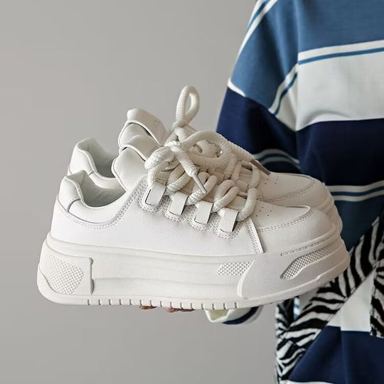 Damen modische Sneakers mit durchgehendem Plateau und elastischen Schnürsenkeln EB