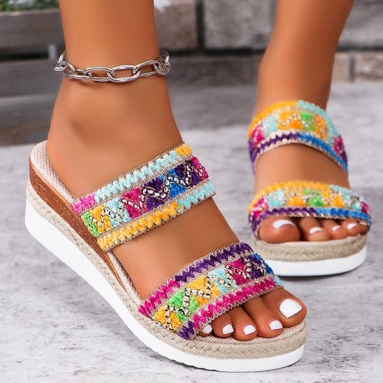 Damen Komfortable Wedge-Sandalen mit geschmackvoller Dekoration EB