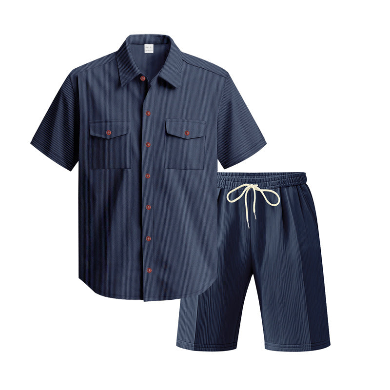 Herren Kurzarm-Hemd und Shorts Set mit praktischen Taschen und bequemer Passform EB