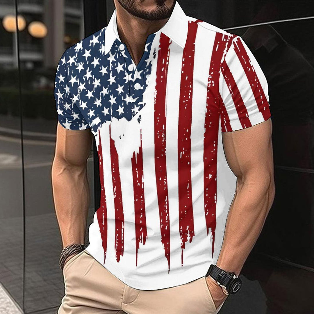 Herren Kurzarm-Polohemd mit kreativem Flaggenmotiv EB