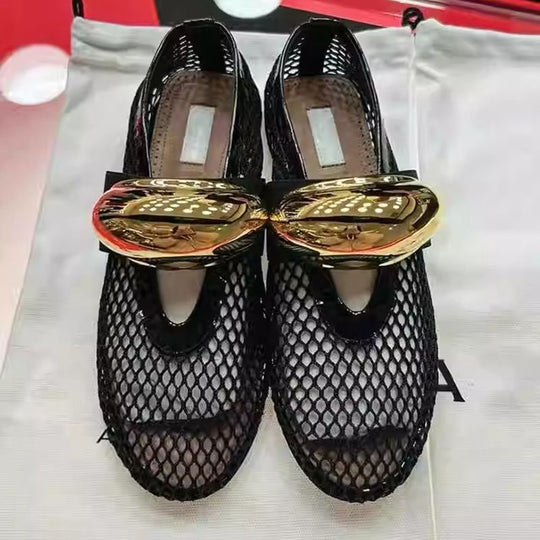 Damen edle Netz-Sandalen mit luxuriösem Goldakzent EB